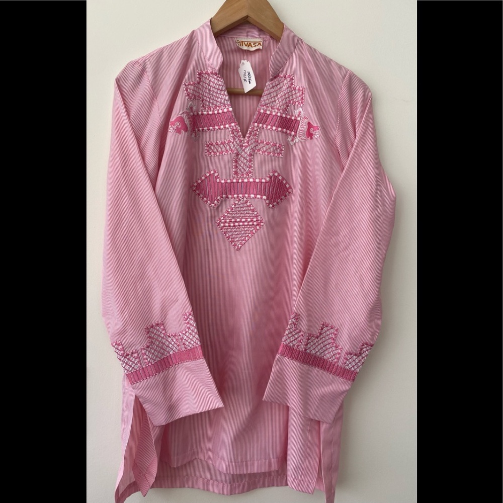 Pink & white strip embroidered Tunic